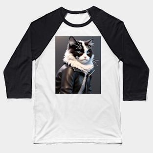 Cat in Leather Jacket - Modern Digital Art Baseball T-Shirt